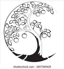 Imagen estilizada de un árbol, pictograma circular para uso en ornamentos y logos