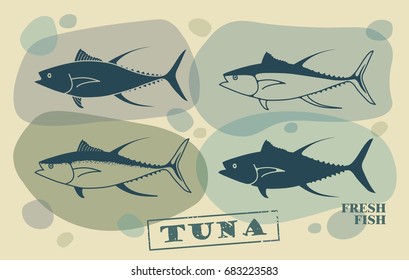 A stylized image of a tuna fish done in retro style