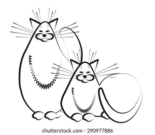 The stylized image of two fat cats happy