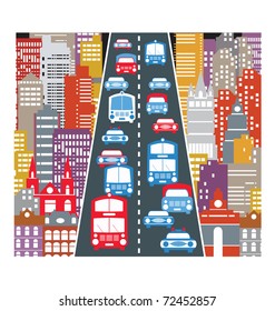 A stylized image of the urban automobile traffic in the big city