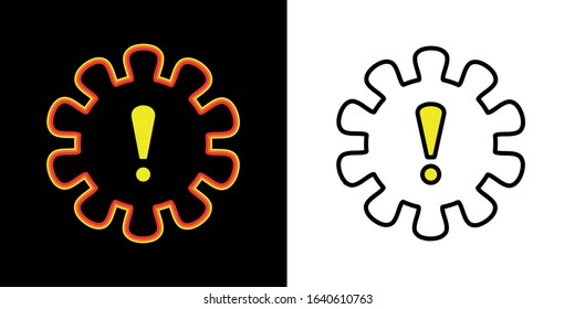 stylized image of a virus molecule with an exclamation mark