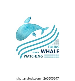 Stylized image of a watercolor whale for your design