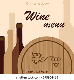 Stylized image of wine bottles and barrel on light pink background with signs