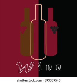 Stylized image of wine bottles on burgundy and black background with inscription