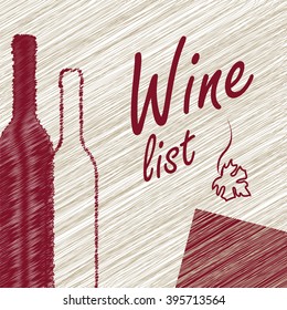 Stylized image of wine bottles on gray background with signs and leaf. Wine list