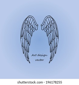 The stylized image of the wings on a blue background, symbol, vector