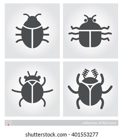 Stylized images of bugs. Flat icon set. Vector illustration