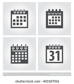 Stylized images of calendar. Set of flat icons. Vector illustration