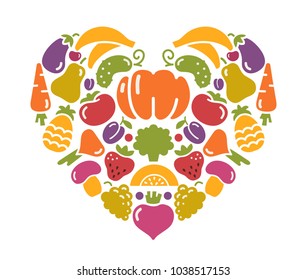 Stylized images of fruits and vegetables in the shape of a heart