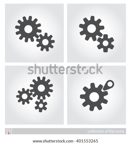 Stylized images of gears. Set of flat icons. Vector illustration