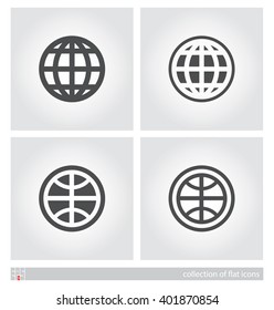 Stylized images of globe. Set of flat icons. Vector illustration