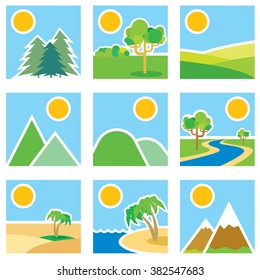 Stylized images of landscapes. Vector illustration