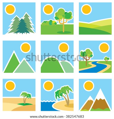 Stylized images of landscapes. Vector illustration