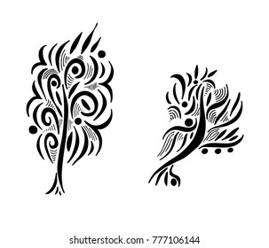 Stylized images of trees, monochrome
