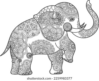 Patrón indio estilizado en silueta de elefante. Ornamento decorativo