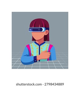 A stylized individual experiences augmented reality technology in a clean modern environment. Ideal for tech gaming and future innovation concepts.