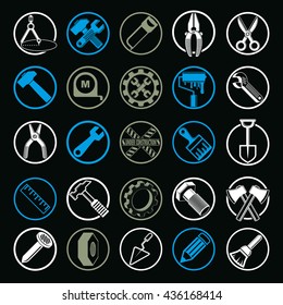 Stylized industrial icons, 3d vector work tools collection. Set of repair instruments, manufacturing and construction utensil.