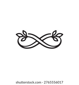 Stylized infinity symbol with delicate leaves. A clean, elegant design representing eternal cycles, nature's beauty, and unending connections.