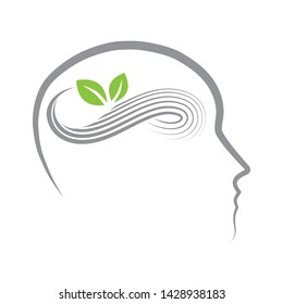 stylized infinity symbol and green leaves inside human brain 