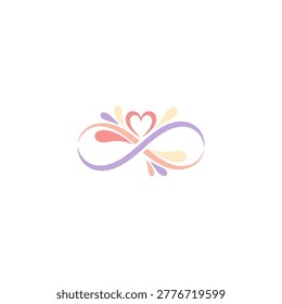 A stylized infinity symbol intertwined with a heart shape, adorned with soft pastel-colored splashes. Represents eternal love, connection, and boundless affection.