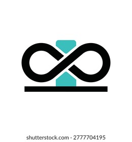 A stylized infinity symbol with teal shapes on a white background, representing eternity and limitless possibilities in a modern graphic design.