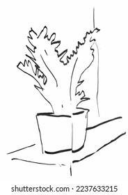 A stylized, ink flowers on a table simplified. 2d drawing