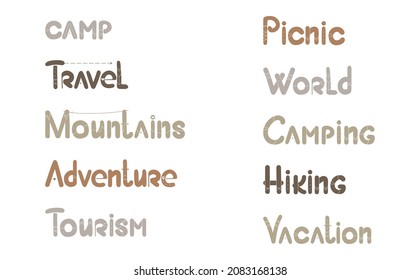 Stylized inscriptions on the theme of tourism.