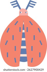 A stylized insect is depicted with geometric shapes and a minimalist approach.  The creature features a segmented body and antennae in a bold graphic style. Cartoon vector illustration