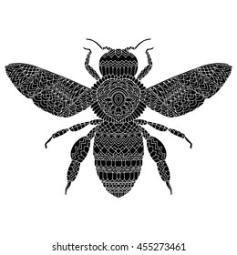 The stylized insect. Wasp. Bumblebee. Hornet. Fly. Line art. Black and white drawing by hand. Tattoo. Doodle. Graphic arts. Zentangle.