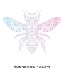 The stylized insect. Wasp. Bumblebee. Hornet. Fly. Line art. Black and white drawing by hand. Tattoo. Doodle. Graphic arts. Zentangle.