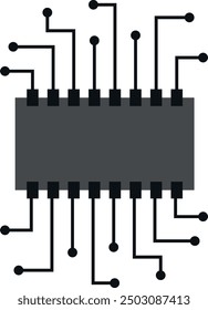 Stylized integrated circuit design with multiple connectors and lines.