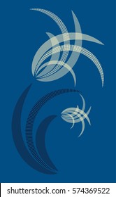 stylized iris flower buds in blue and ivory shades