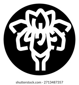 Icono estilizado de la flor del iris en blanco y negro, emblema minimalista del arte de la línea que captura la forma botánica elegante para el diseño del logotipo, de la marca, del Web o de la impresión con el atractivo gráfico moderno
