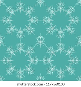 Stylized iris flower. Linear vector  seamless pattern.