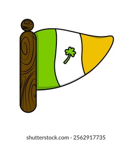 A stylized Irish flag featuring green, white, and orange stripes, with a shamrock in the center. Represents Irish culture and heritage.