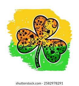 stylized Irish three-leaf clover with floral motif - vector illustration
