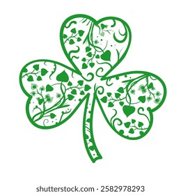 stylized Irish three-leaf clover with floral motif - vector illustration