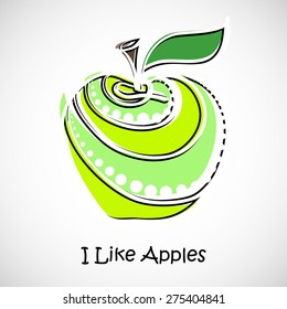 Stylized isolated big green apple. Vector illustration. 10 EPS