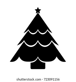 Stylized isolated black christmas tree with a star up top