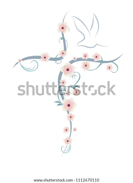 Stylized Isolated Christian Cross Dove Flowers Stock Vector (Royalty ...