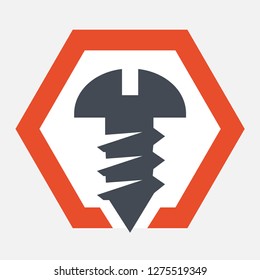 Stylized isolated image of a screw inside the hexagon. Vector sign and illustration. 