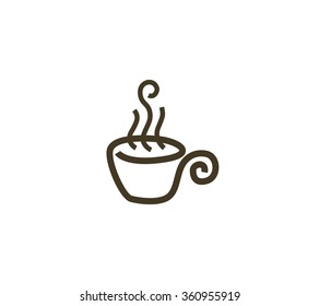 Stylized isolated outlne of cup of coffee. Hot liquid logo. Designed cafe logotype. Menu item. Break symbol. Flat simple sign. 