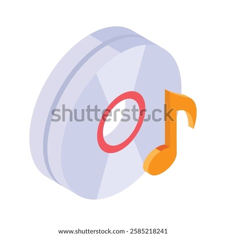 A stylized, isometric icon of a compact disc with a musical note