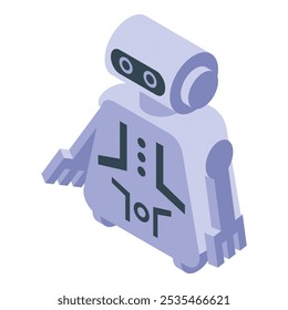Stylized isometric icon of a futuristic robot with its arms outstretched