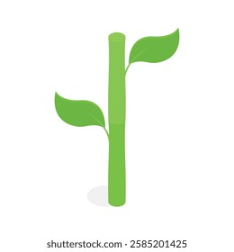 A stylized, isometric illustration of a plant stem with two leaves