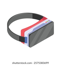 A stylized, isometric illustration of a virtual reality headset