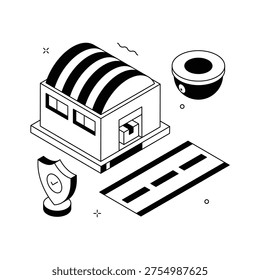 A stylized isometric illustration of Warehouse security, premium vector