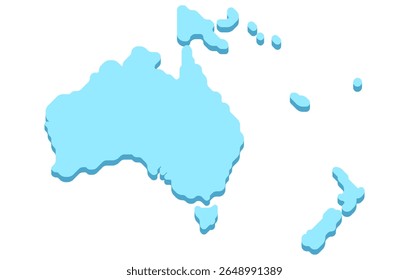 Mapa isométrico estilizado do continente da Oceania em um estilo simples. Mapa moderno do continente para infográficos, apresentações.