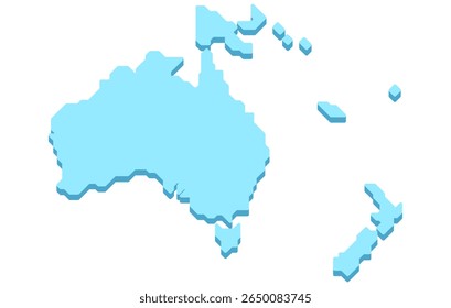 Mapa isométrico estilizado do continente da Oceania em um estilo simples. Mapa moderno do continente para infográficos, apresentações.