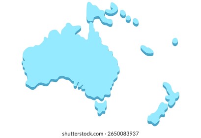 Mapa isométrico estilizado do continente da Oceania em um estilo simples. Mapa moderno do continente para infográficos, apresentações.